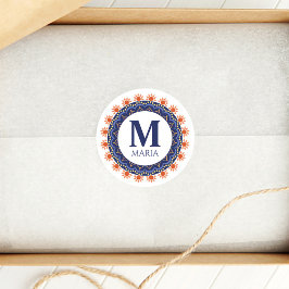 Adesivo Marinho Azul Monograma Nome Mandala Personalizado