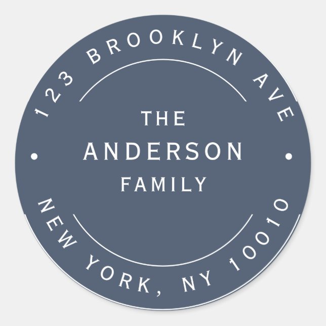 Adesivo Marinho Azul Nome da Família Redonda Rótulo de End (Frente)