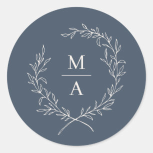 Adesivo  Marinho Azul Simples Elegante Laurel Wreath Monog