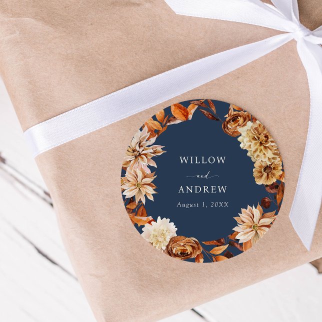 Adesivo Marinho Blue Casamento outono Sticker (Navy Blue Fall Floral Wedding Sticker by Painted Paperie
)