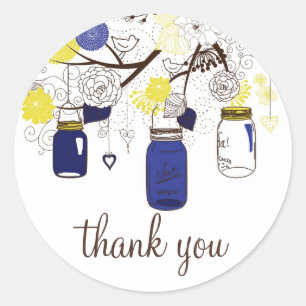 Adesivo Marinho Blue e Yellow Mason Jars Obrigado Sticker