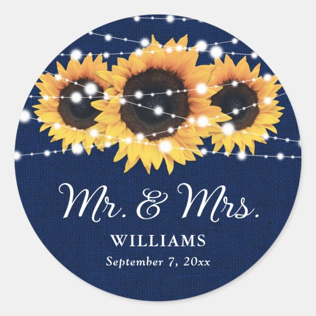 Adesivo Marinho Blue Mr e Sra. Sunflower Wedding Stickers (Frente)