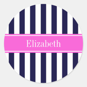 Adesivo Marinho Blue Stripe Hot Pink Nome Monograma
