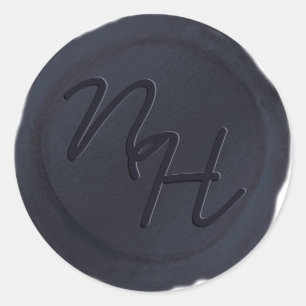 Adesivo Marinho Blue Wax Seal Initials Envelope Sticker