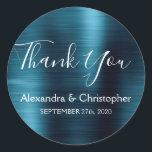 Adesivo Marinho Blue Weding Favor Obrigado<br><div class="desc">Marinho Blue Wedding Seal Favor Obrigado Sticker. Este adesivo pode ser personalizado para incluir seu nome e data de casamento e ser usado para selar seus convites de casamento ou bolsas de favor. Este Marinho de selo azul de casamento é parte da coleção de rosa dourado. Entre em contato com...</div>