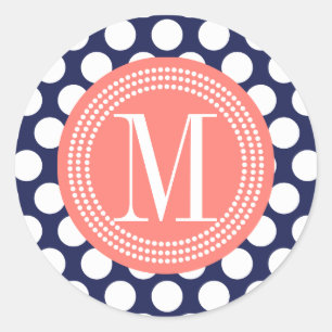 Adesivo Marinho & bolinhas grandes corais Monogrammed