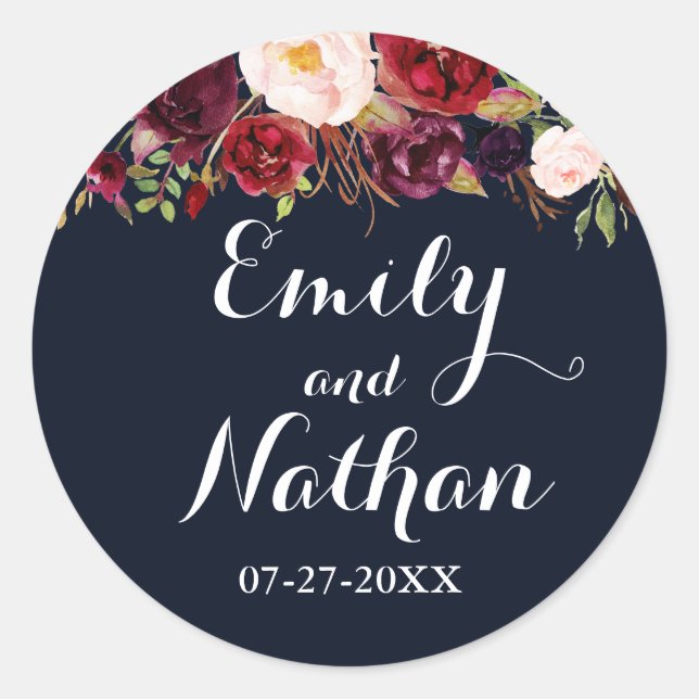 Adesivo Marinho Borgonha Casamento outono Floral (Frente)