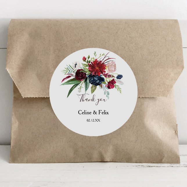 Adesivo Marinho Borgonha Moderna Blush Floral Obrigado Por (Criador carregado)