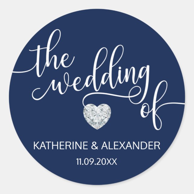 Adesivo Marinho Coração Moderno Azul Branco O CASAMENTO DA (Frente)