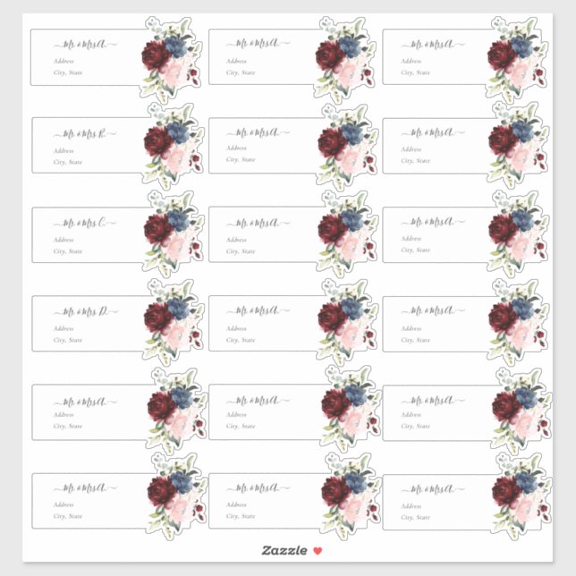 Adesivo Marinho de Borgonha de Endereço de Convidado Trans (Folha)