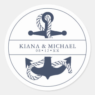 Adesivo Marinho de Casamento de Âncora de Onda Azul/Wht ID