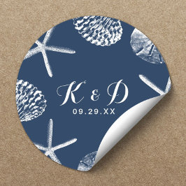 Adesivo Marinho de Casamento de Praia Blue Seashells Favor