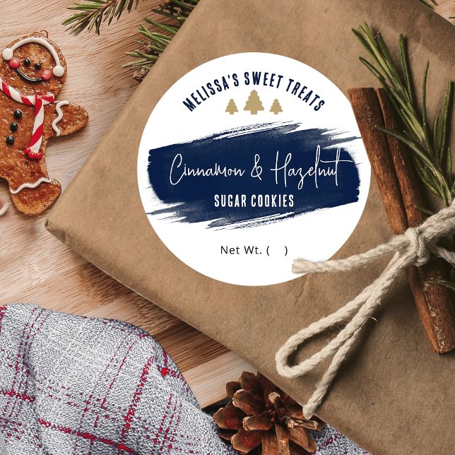 Adesivo Marinho de Cookies Dourado Férias Elegantes (Modern Christmas stickers for your cookies, cupcakes or other holiday treats)