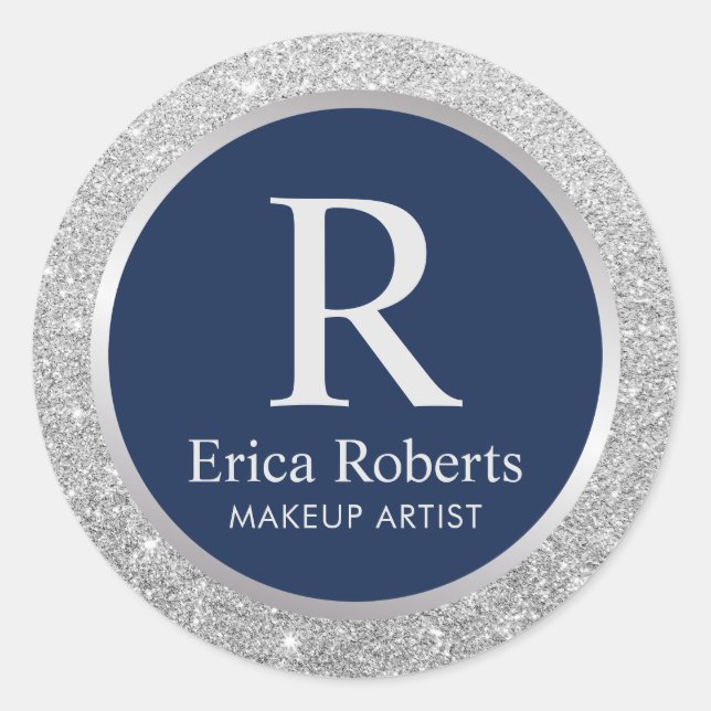 Adesivo Marinho de monograma - Glitter Elegante azul Elega (Frente)