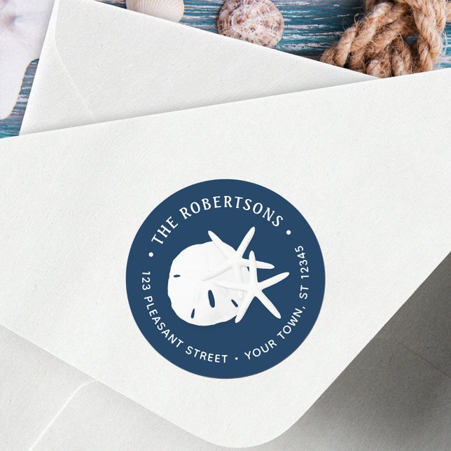 Adesivo Marinho de praia costeira Blue Round Endereço de d (Criador carregado)