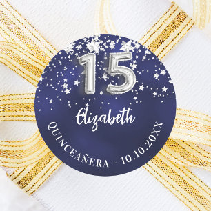 Adesivo Marinho de Quinceanera estrelas de prata azul