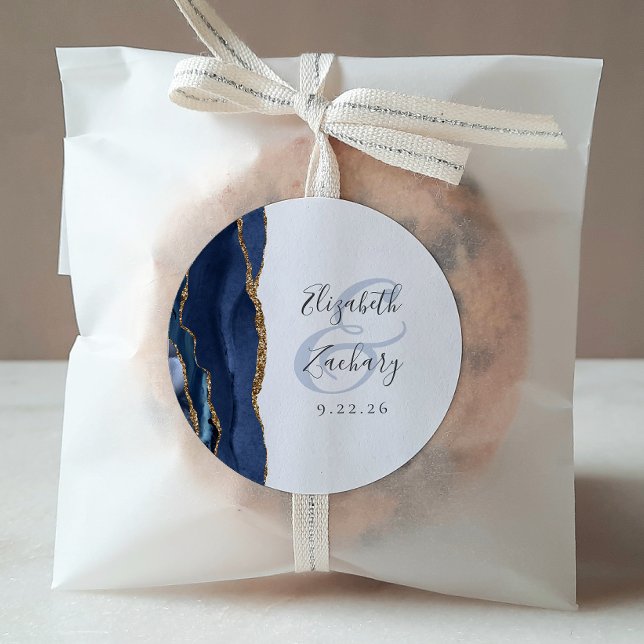 Adesivo Marinho de Script Geode Agate Casamento Dourado Az (Criador carregado)