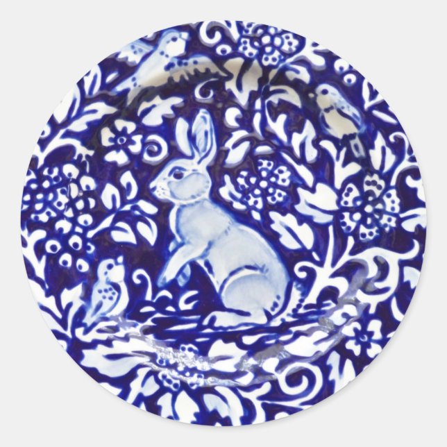 Adesivo Marinho Dedham Floral de Pássaro Branco Azul (Frente)