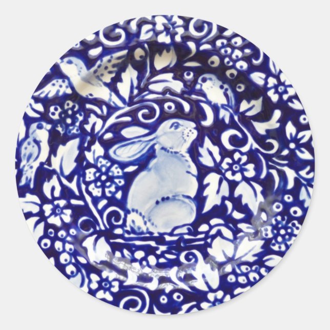 Adesivo Marinho Dedham Floral de Pássaro Branco Azul (Frente)