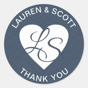 Adesivo Marinho do Monograma do Coração Azul e Branco