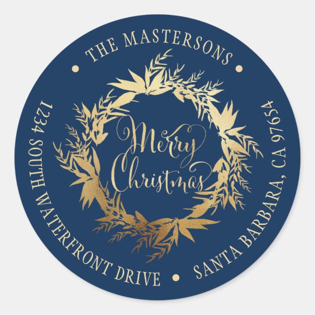 Adesivo Marinho Dourado Blue Christmas Wreath Return Ender (Frente)