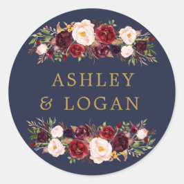 Adesivo Marinho Dourado Marsala Floral Weding Favor Sticke