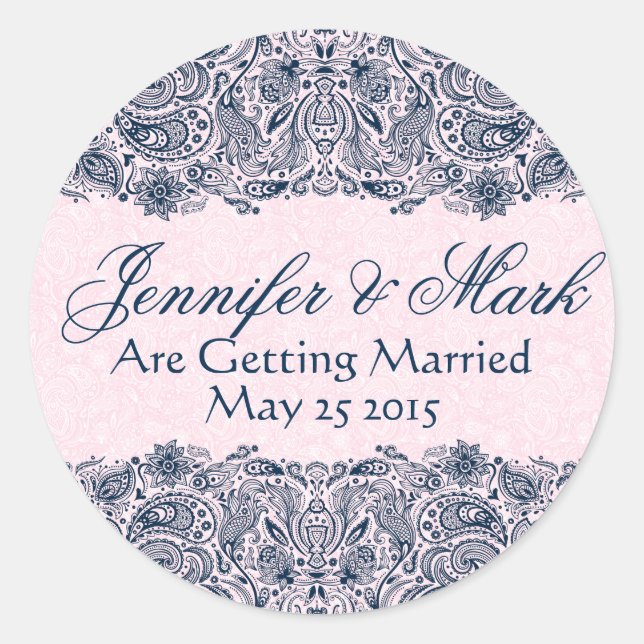 Adesivo Marinho Elegante Blue & Pinke Floral Paisley Lace (Frente)