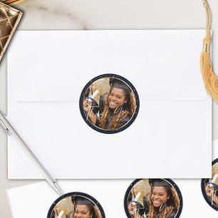 Adesivo Marinho Elegante Dourado Obrigado Graduação