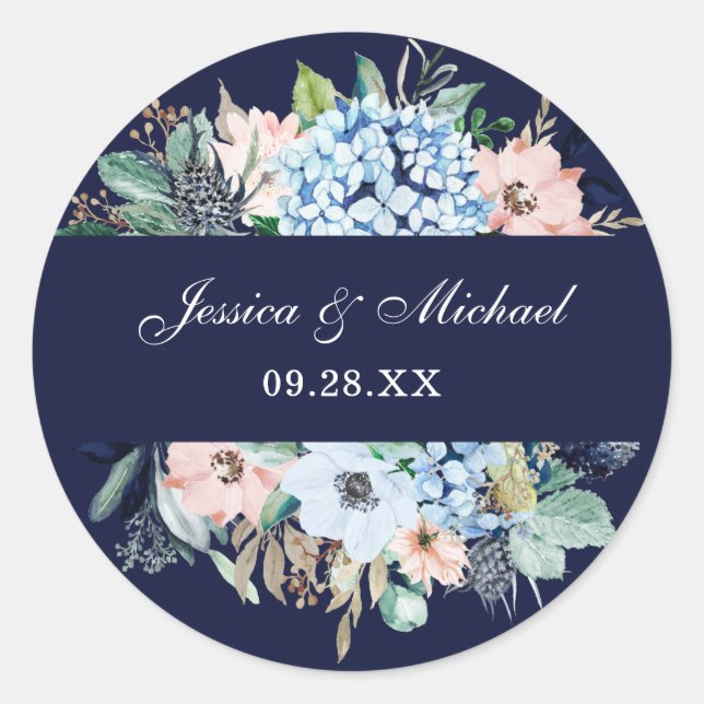 Adesivo Marinho Floral Azul Hydrangea Watercolor Casamento (Frente)