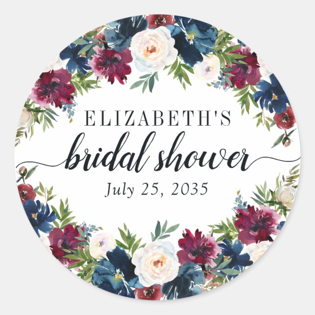 Adesivo Marinho Floral Chá de panela Azul Borgonha (Frente)