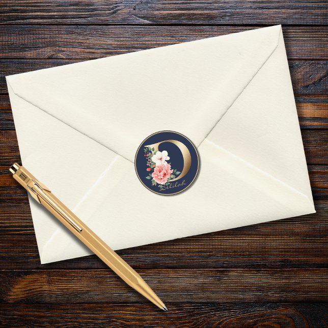 Adesivo marinho - Letra dourada - Monograma Floral (Criador carregado)