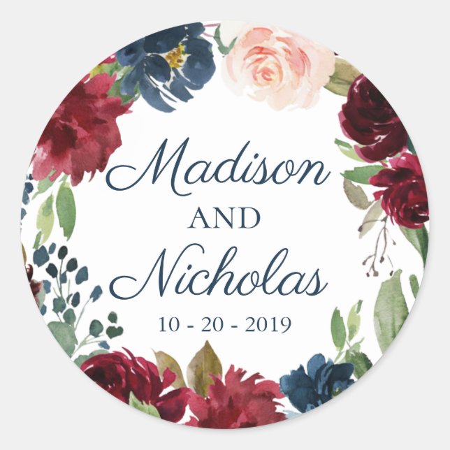 Adesivo Marinho Marsala Invólucro Floral Vinhetas de Selo (Frente)