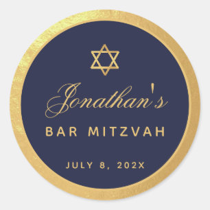 Adesivo Marinho Mitzvah bar Blue Faux Dourado Script Elega