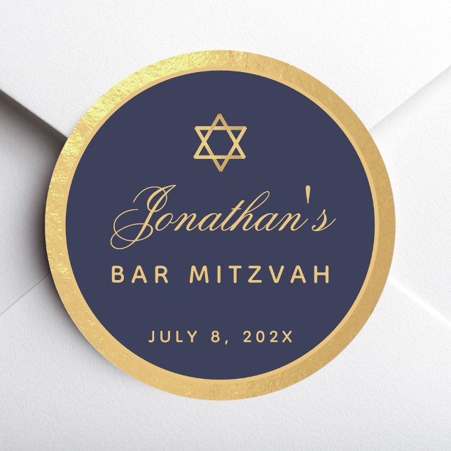 Adesivo Marinho Mitzvah bar Blue Faux Dourado Script Elega (Criador carregado)