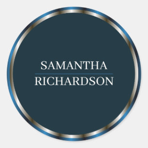 Adesivo Marinho Moderno - Azul E Nome De Borda Dourada