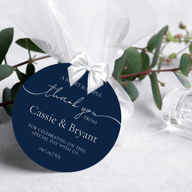 Adesivo Marinho Moderno Elegante Casamento Azul Obrigado (Elegant Navy Blue Wedding Sticker for Modern Guest Favors Thank You Gift)