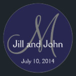 Adesivo Marinho Monogramas Nomes Data Vinhetas de Casament<br><div class="desc">por Elke Clarke ©2009 Mais designs disponíveis em whitewhimsicalweddings.com e whitewhimsicalweddings.blogspot.com</div>