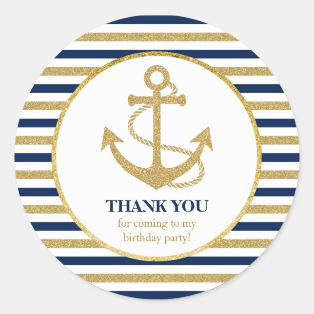 Adesivo Marinho Náutico, Blue Dourado Anchor Obrigado (Frente)