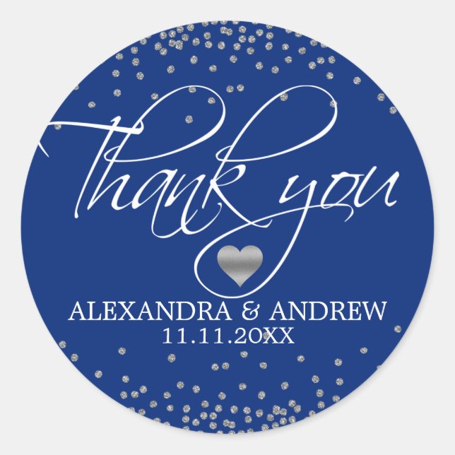 Adesivo Marinho Personalizado Blue Silver Confetti Casamen (Frente)