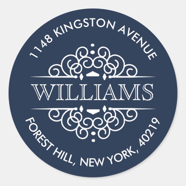 Adesivo Marinho simples e Ornamentado branco Endereço de d (Frente)