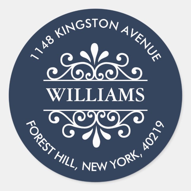 Adesivo Marinho simples e Ornamentado branco Endereço de d (Frente)