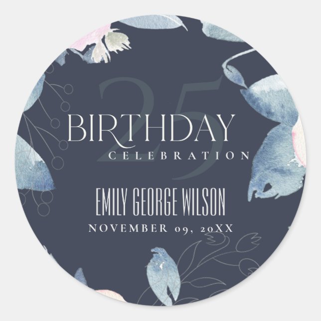 ADESIVO MARINHO SUAVE BLUSH BLUE FLORAL QUALQUER ANIVERSÁR (Frente)