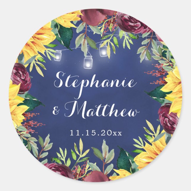 Adesivo Marinho Sunflower Mason Jars Lights Casamento Flor (Frente)