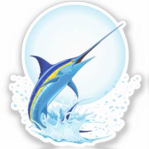 Adesivo Marlin Azul Saltando do Oceano
