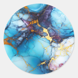 Adesivo Mármore Azul Celeste e Âmbar com Veias Douradas
