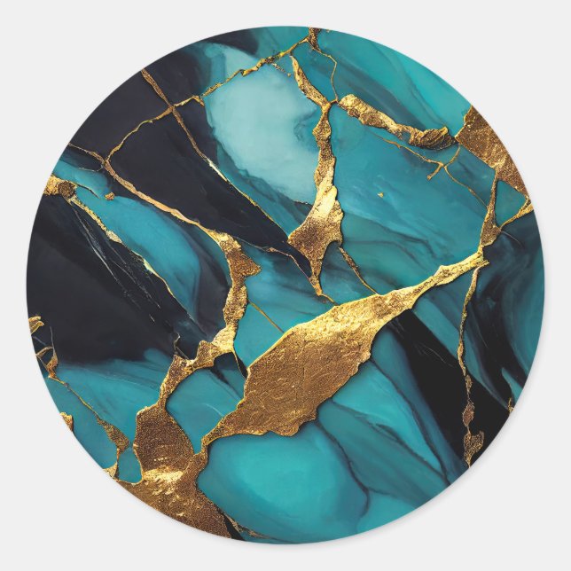 Adesivo Mármore Azul Teal Profundo com Veias de Ouro Ousad (Frente)