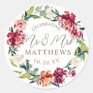Adesivo Maroon Burgundy Green Floral Chá de casamento