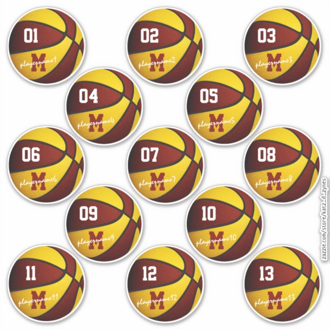 Adesivo maroon gold basquetebol personalizado 13 jogadores (Frente)