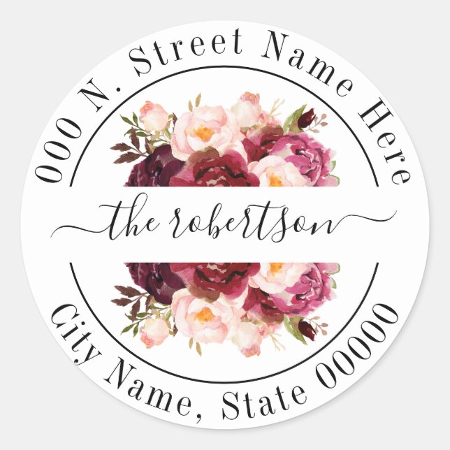 Adesivo Marsala burgudy floral boho chic back address (Frente)