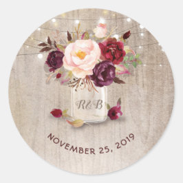 Adesivo Marsala Flores Mason Jar Rustic Wedding